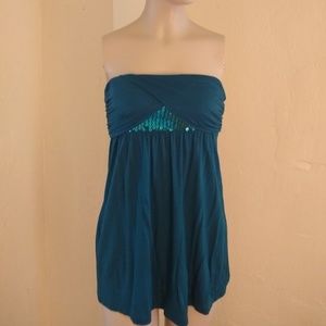 Express Teal Strapless Night Out Shirt, NWT; XS